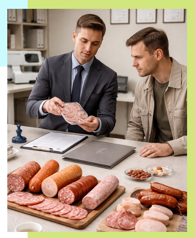 Сертификация колбасных изделий в Октябрьском от 7768 р. | Алешин-Ктб